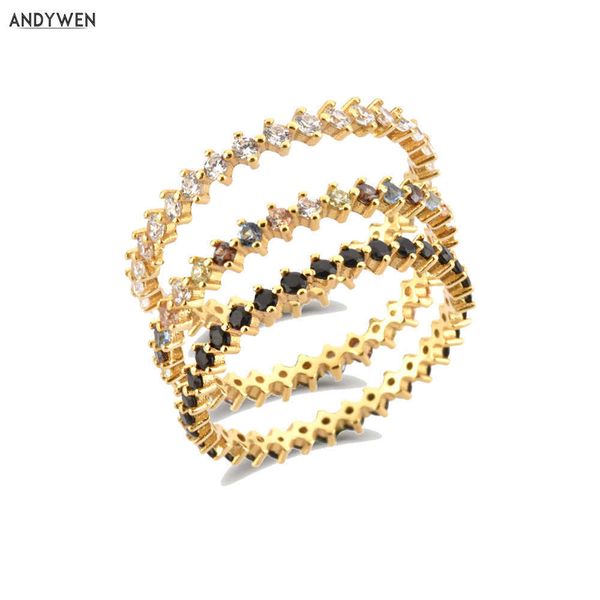 

andywen 925 sterling silver gold full zircon rainbow cz lady bird ring size women wedding jewelry rock punk round 210608