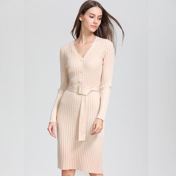 

casual dresses liva girl sweater dress knitted ladies long sleeve slim pullover clothing v neck fashion full warm winter, Black;gray