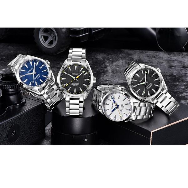 

wristwatches 41mm men's watch leather strap with seagull1612 automatic movemetn stainless steel cases green luminost dial and hands, Slivery;brown