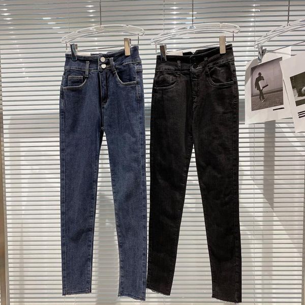 

2021 New Female Winter Arrival Fashion Pocket Button Decoration Elastic Upper Casual Waist Lower Pencil 0ihr, Blue