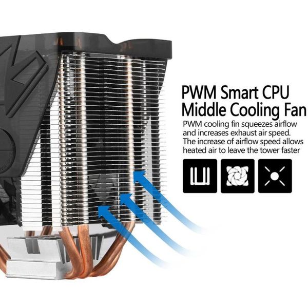 

cpu cooler ultra quiet 20db(a) with 90mm fan four pure copper heat pipes four-wire for pc computer long life compact