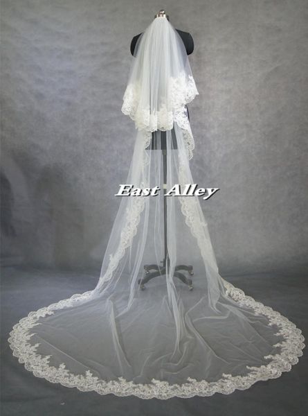 

bridal veils 2 layer 3m wedding veil cathedral lace in white , ivory, Black