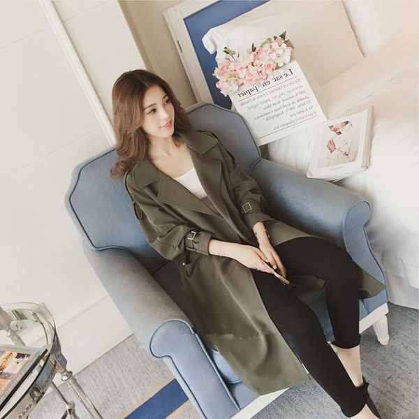 

women's trench coats autumn women plus size loose turn-down collar 2021 medium long section office ladies trenchs black/green female co, Tan;black
