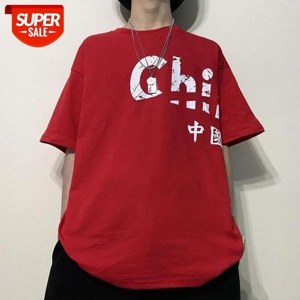 

tshirt women middle length sleeved t-shirt men's street loose chinese letters printing casual loose hip-hop couples vintage #i85y, White