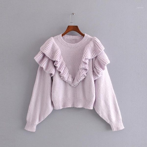 

women's sweet ruffle knit sweater long sleeve casual o-neck elastic pullover women's cute fashion chic, White;black
