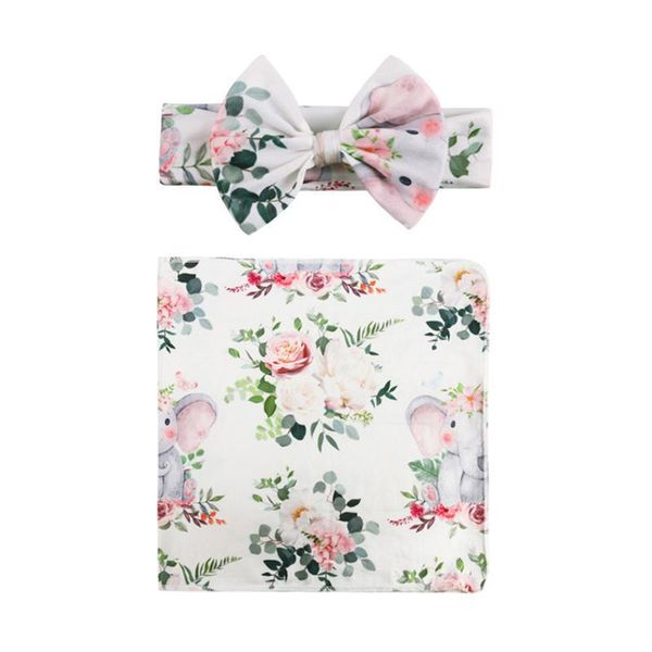 

blankets & swaddling 1 set baby floral printing blanket and bowknot headband kit (assorted color)