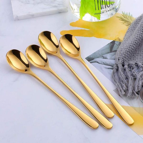 

spoons 8pcs gold coffee tea spoon stainless steel vintage long handle mixing honey dessert black dinnerware tableware