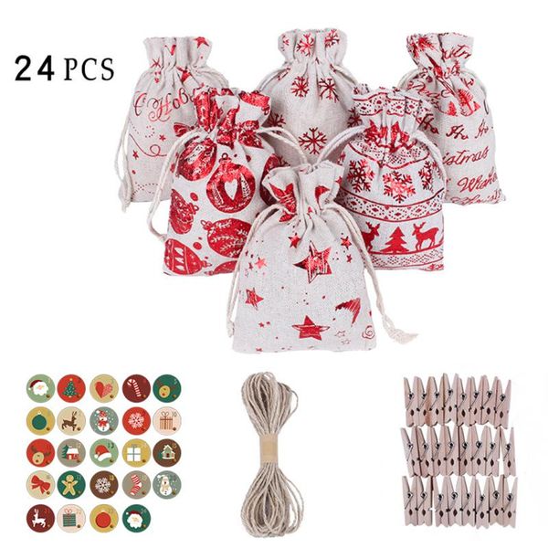 

gift wrap 24pcs multifunction christmas printing candy biscuits bag drawstring bags for wedding party birthday