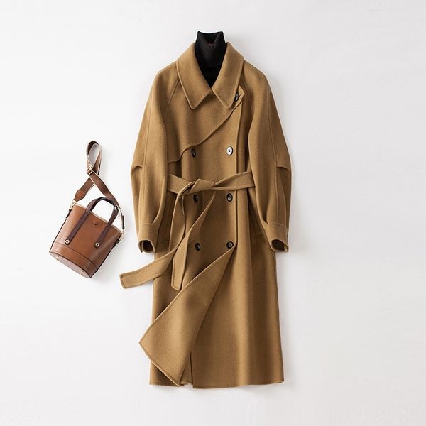 

1125#2021 double sided women's autumn and winter tide knee fashion slim temperament cashmere coat, Black