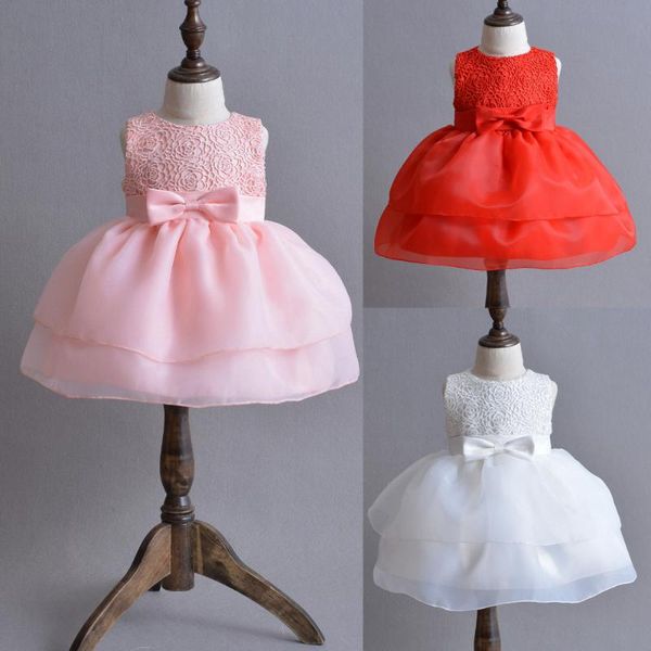 

girl's dresses baby girls rosette princess dress lace baptism flower tutu high quality, Red;yellow