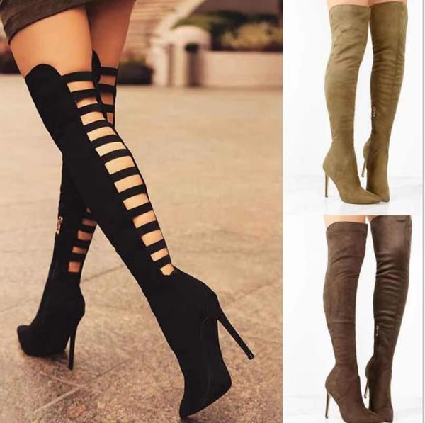 

boots women black hollow out over the knee female pointed toe party long women's autumn shoes woman thin heels