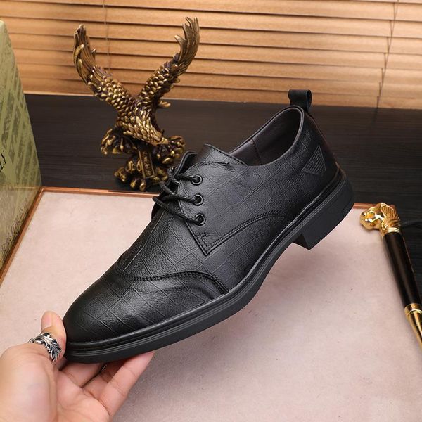 

dress shoes men business lace up handmade brogue style paty genuine leather wedding flats oxfords formal man, Black