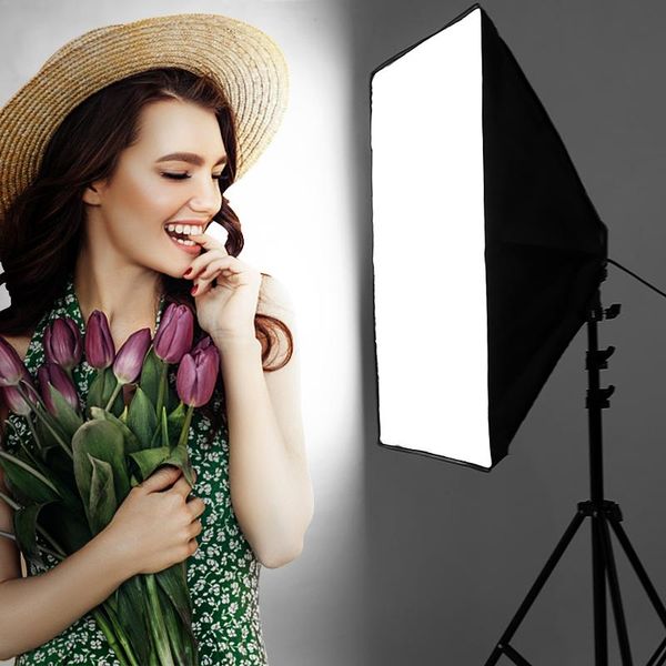 

lighting & studio accessories pography 2m light tripod stand +50*70cm po softbox +50w dimmable led lamp bulb for camera phone shooting
