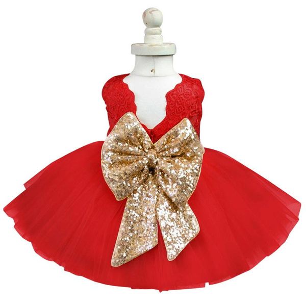 

girl's dresses big sequined bow dress for born baby girl first birthday outfit infant party children's costume girls kids clothes, Red;yellow