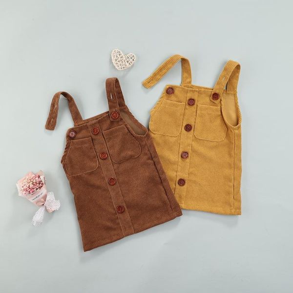

girl's dresses 0-5y kids girls corduroy suspender dress overalls solid color sleeveless casual with pocket summer autumn baby clothes, Red;yellow