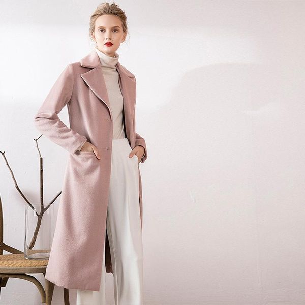 

women's wool & blends autumn cashmere coat warm winter long women blazer office lady slim female overcoat oversize, Black