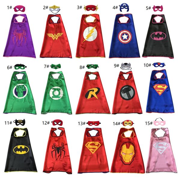 15 Designs einlagige Halloween-Weihnachts-Superhelden-Umhang-Kostüme für Kinder, Cartoon-Cosplay-Geburtstagsparty-Umhang-Anziehumhänge