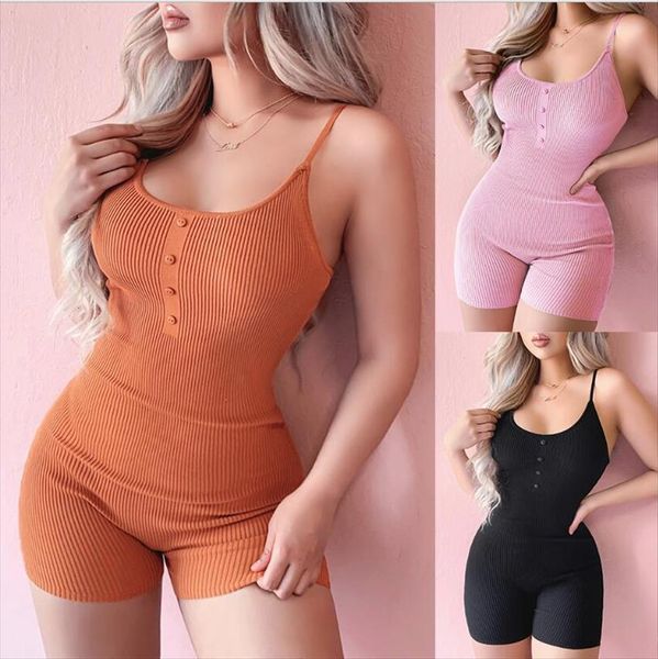

label ribbed knit biker women jumpsuit shorts playsuit u neck skinny summer sleeveless sporty workout bodycon, Black;white