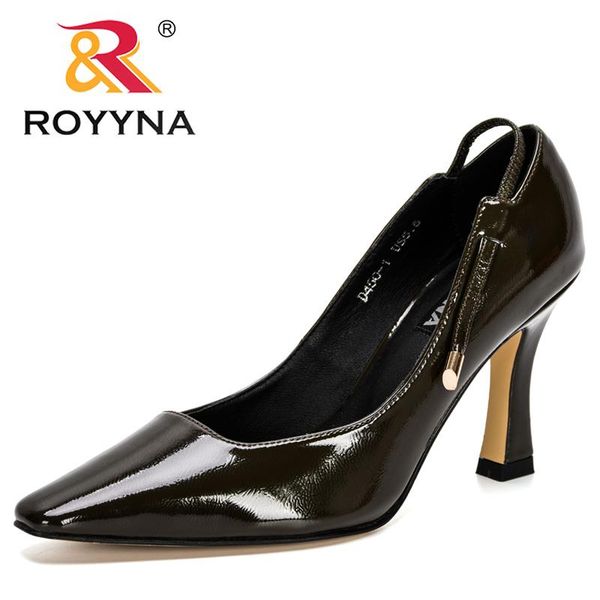 

dress shoes royyna 2021 designers high heels women pumps pointed toe office ladies thin patent leather wedding, Black