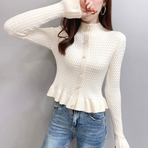 

long sleeve autumn suit women black mushroom soft wind sweater half turtleneck unlined top, White