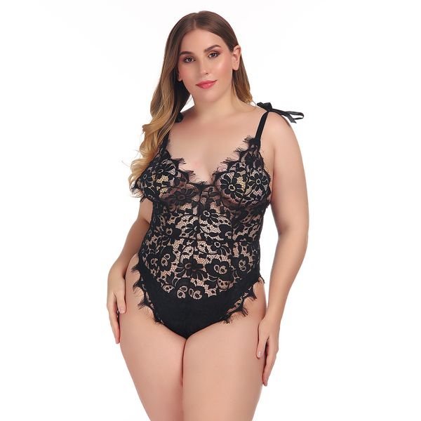 

in stock 4 plus size designer women underwear see-through bodysuit one-piece v-neck night dress nightgown lingerie sleepwear body shaping, Black;white