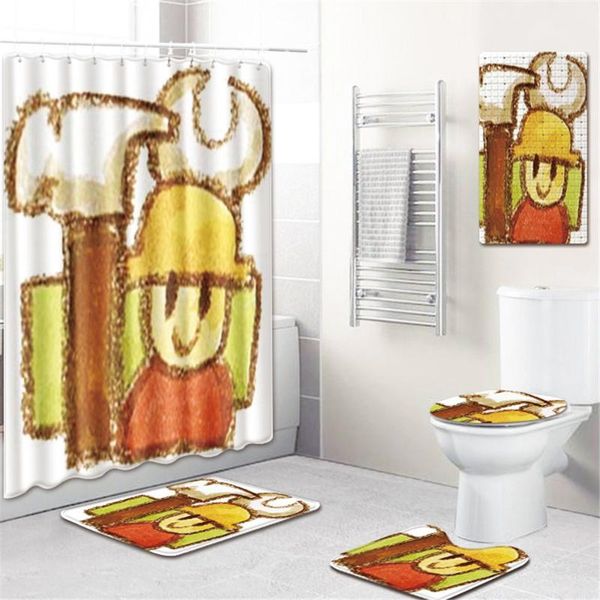 

bath mats bathroom mat shower curtain non-slip pvc door absorbent carpet five-piece set