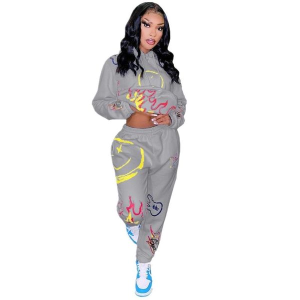 

women's two piece pants women 2 set outfits autumn solid hooded drawstring and printing pant suit for girl casual, White