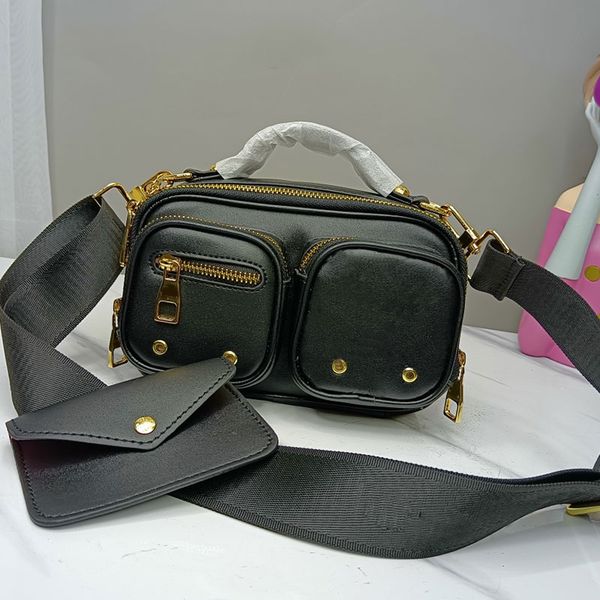 

ladies crossbody trunk bag letter prints handbag wide shoulder starp wallet classic metal buckle multiple zipper pockets