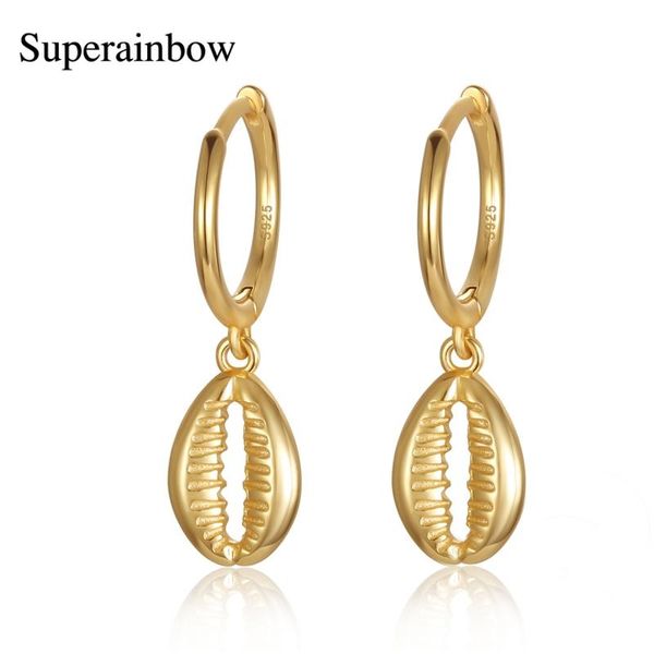 

hoop & huggie superainbow 925 sterling silver minimalist shell earrings for women gold earring with natural sr-e233, Golden;silver