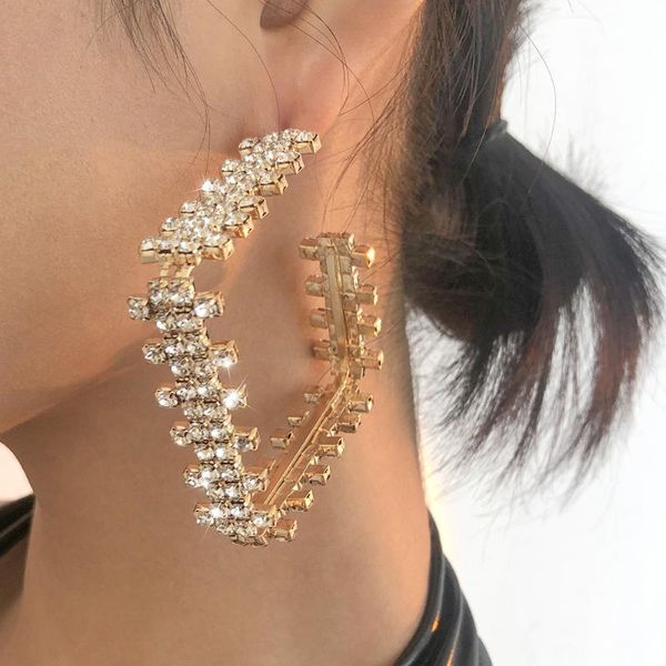 

dangle & chandelier geometric square statement earrings for women wedding party exaggerate jewelry fashion full of crystal hollow drop earri, Silver