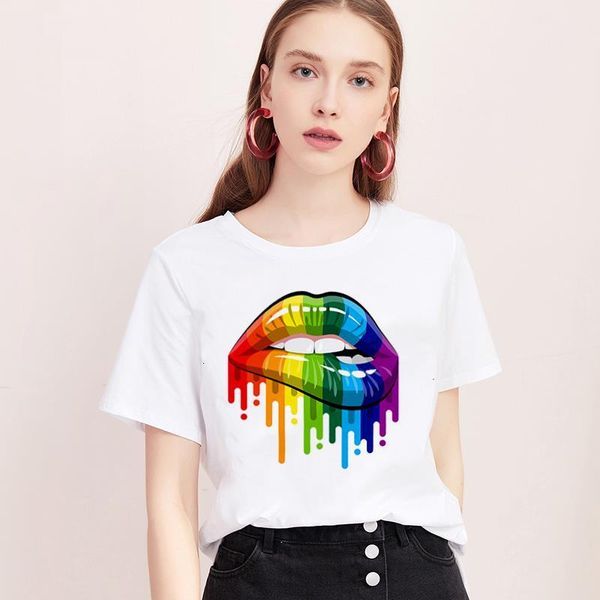 

new summer fashion t shirt women lips harajuku printed casual tshirt o-neck short sleeve t-shirt white female clothing