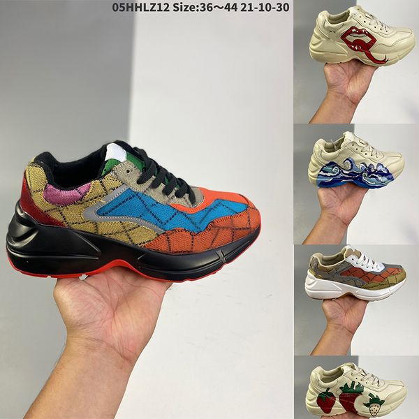 

wholesale rhyton leather sneaker mens designers shoe with strawberry wave mouth tiger print luxury vintage trainer women designer shoes size, Black