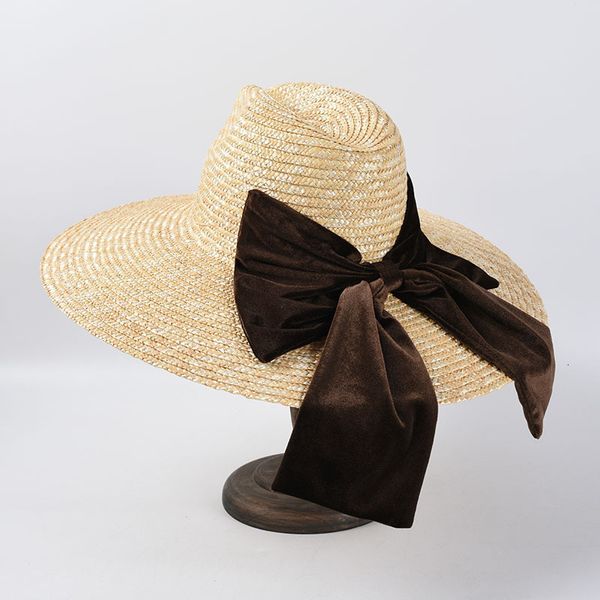 

2021 new women sun natural wheat straw big bow wide brim beach femal summer hats jazz hat xefc, Blue;gray