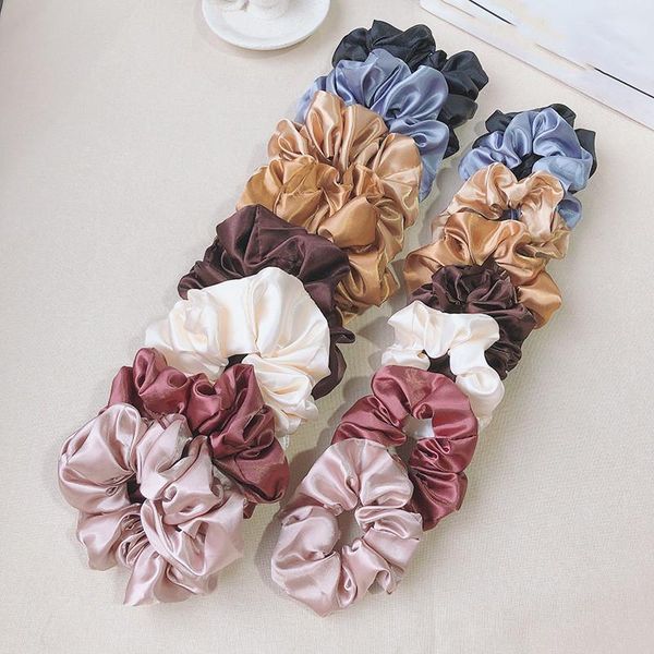 

hair accessories women silk scrunchie elastic handmade multicolor band ponytail holder headband 1pc satin solid color, Slivery;white