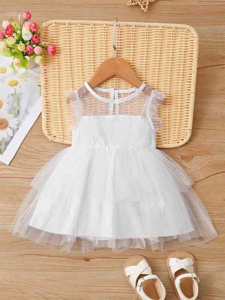 

baby dobby mesh overlay ruffle trim dress she, Red;yellow