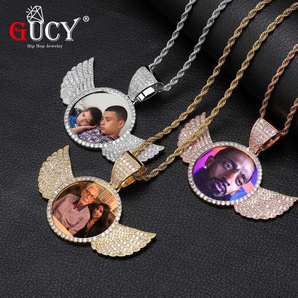 

gucy custom made p with sngel wings necklace & pendant 4mm tennis chain gold silver color cubic zircon men's hip hop jewelry