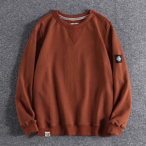 

british style solid color youth long sleeve simple embroidery comfortable round neck thick autumn winter terry hoodies coat 040 io9y, Black