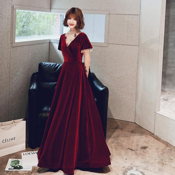 

ethnic clothing hollow out lace stand collar women evening dresses sweet flare sleeve pleated dress elegant bride wedding party gown long sk, Red