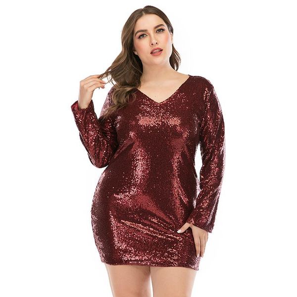 

casual dresses vintage ladies sequin short autumn women long sleeve v-neck sequins bodycon dress vestidos, Black;gray