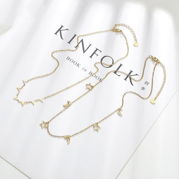 

chokers simple stainless steel gold necklace fashion color preservation star moon clavicle chain women's jewelry, Golden;silver