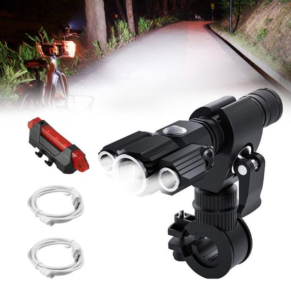 

flashlights torches 3 led fishing night riding super bright universal headlights outdoor with taillight hiking travel usb recharg