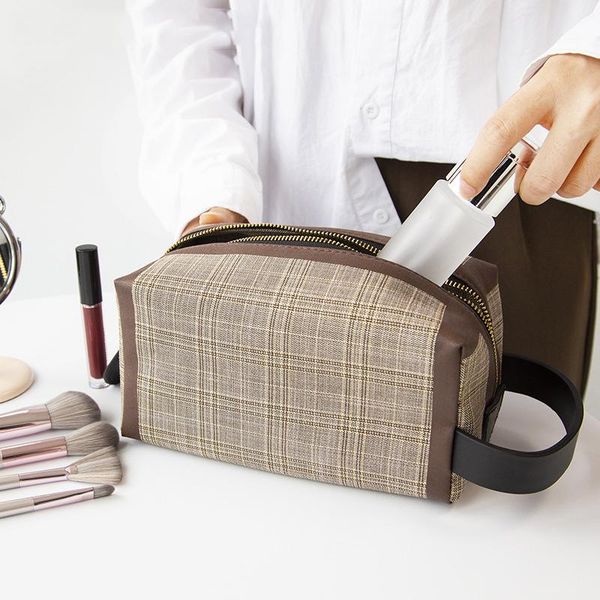 

cosmetic bags & cases large capacity travel toiletry bag plaid square portable zippered environmental protection storage cosmetics