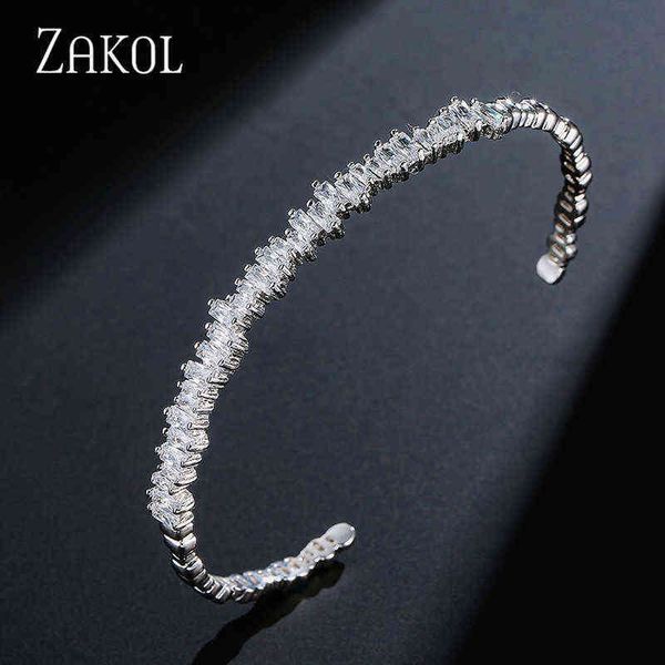 

zakol fashion black cubic zirconia bracelet bangle trendy baguette cuff bangles for women girl party wedding jewelry fsbp154