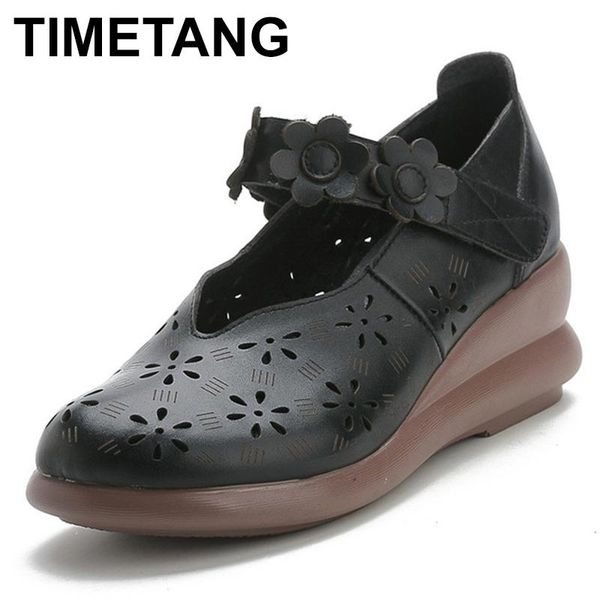 

timetang hollow summer shoes woman ankle sandals2021new summer genuine cow leather shoes women boots wedge sandals fashion shoe, Black