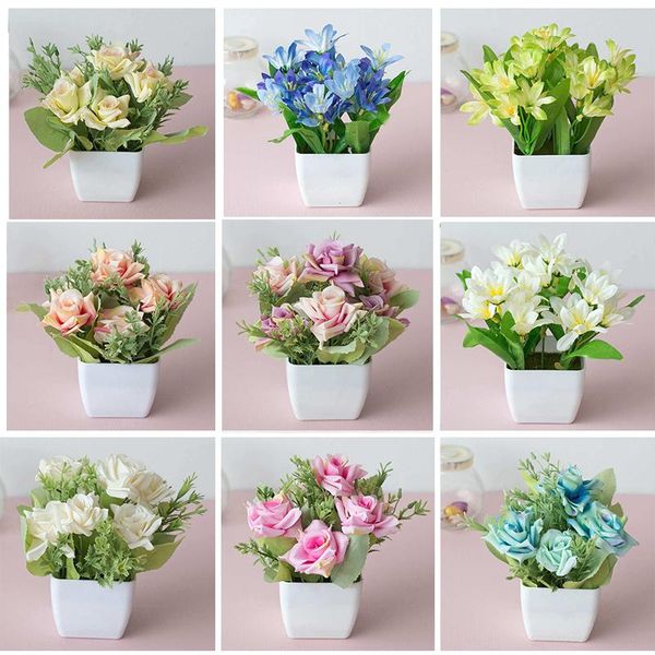 

artificial flowers with pot home decoration bonsai rose flower fake flowers craft supplies in a pot bedroom decor youth desk