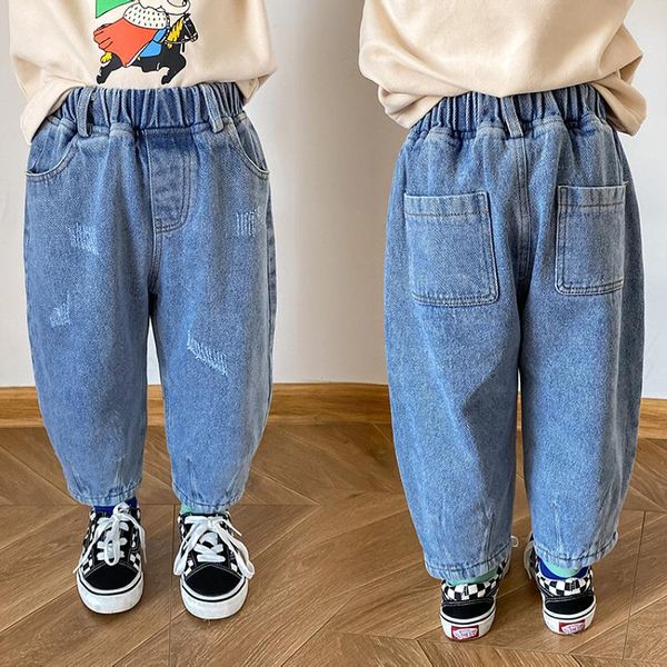 

jeans warm pocket jean spring autumn trousers pants for girls boys children kids clothing teenagers high quality, Blue