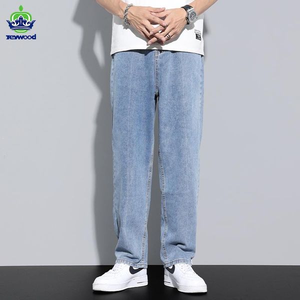 

men's jeans spring autumn men brand pants young boys student casual elastic waist mouth wide leg long retro streetwear hip hop, Blue