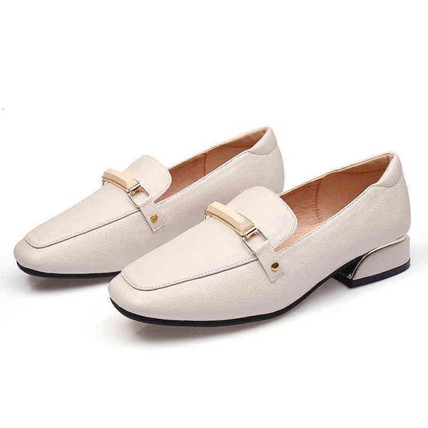 

2021 layer leather casual single sho autumn thick heel women's large 35-41 lefu