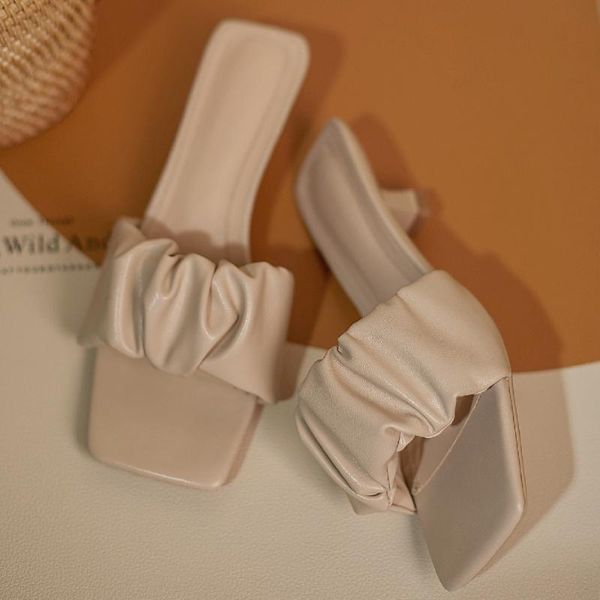 

sandals women's great pu leather thin high heel open toe summer pleated elegant ladies low comfortable daily mules shoes, Black