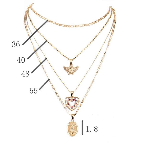 

pendant necklaces multilayer women's necklace vintage fashion heart angel women pink crystal clavicle chain virgin mary, Silver
